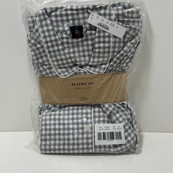 J Crew NWT Ivory Gray Grey Plaid Flannel Pajama Shirt Pant Set Size 3X | 22 | 24 - Picture 1 of 8